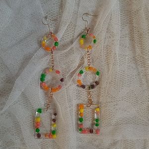 Long Rainbow Nerds clear dangle resin earrings